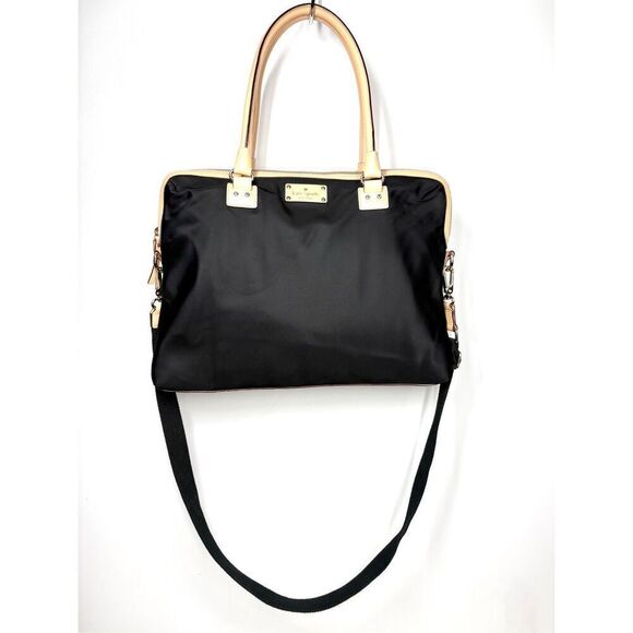 Kate Spade Kennedy Park Leather Nylon Laptop Bag Crossbody Handles Black 13 X 16 - Picture 1 of 5